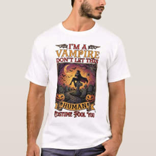 Vampire Human Halloween Woman Graveyard Pumpkins_1 T-Shirt