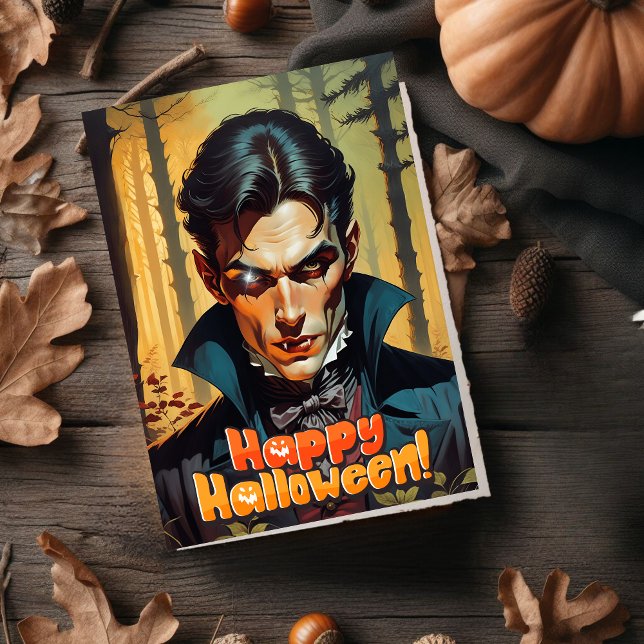 Vampire in the Night Forest Halloween  Holiday Card (Scary Spooky Vampire in the Night Forest Halloween)