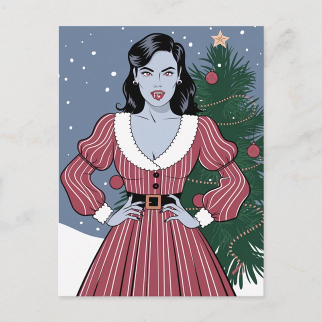 Vampire Lady Blue Skin Christmas Postcard (Front)