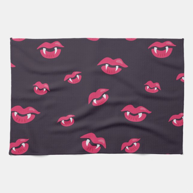 Vampire Lips And Fangs Pattern Tea Towel (Horizontal)