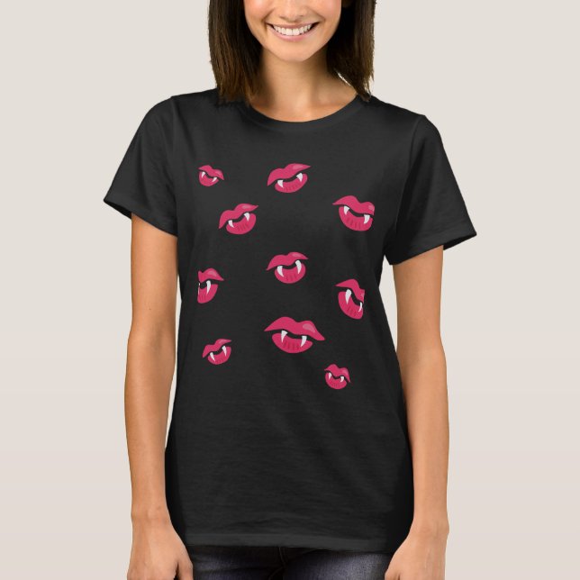 Vampire Lips Cool Goth Halloween T-Shirt (Front)