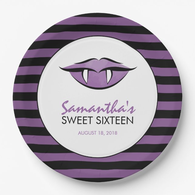 Vampire Lips Goth Sweet Sixteen Party Paper Plates (Front)