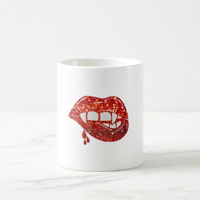 Vampire Lips in Faux Glitter with Dripping Blood Coffee Mug (Center)