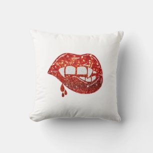 Vampire Lips in Faux Glitter with Dripping Blood Cushion