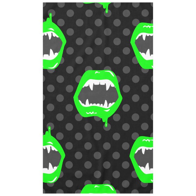 vampire lips monster fanged creature green tablecloth (Front)