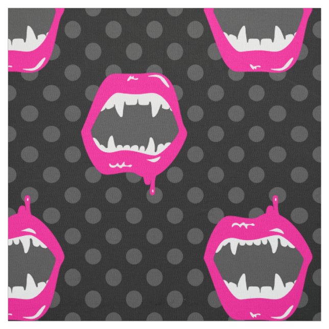 vampire lips monster fanged creature pink fabric (Swatch)