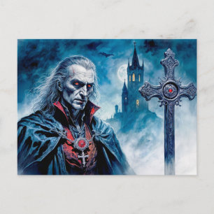 Vampire Lord with Cross in Moonlit Night Postcard