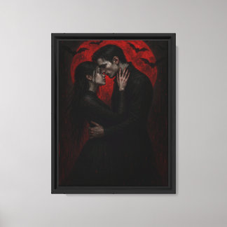 Vampire Lovers Kiss Under Blood Moon Canvas Print
