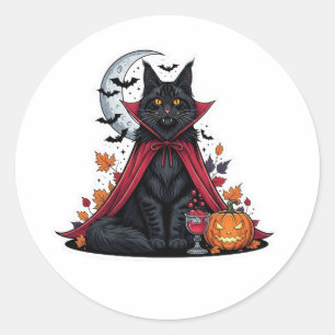 Vampire Maine Coon – Spooky Halloween Cat Classic Round Sticker