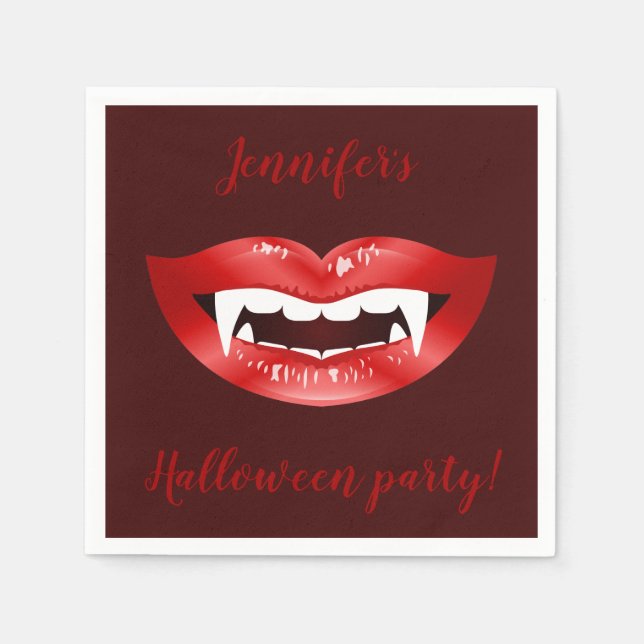 Vampire Mouth Personalised Halloween Party Text Napkin (Front)