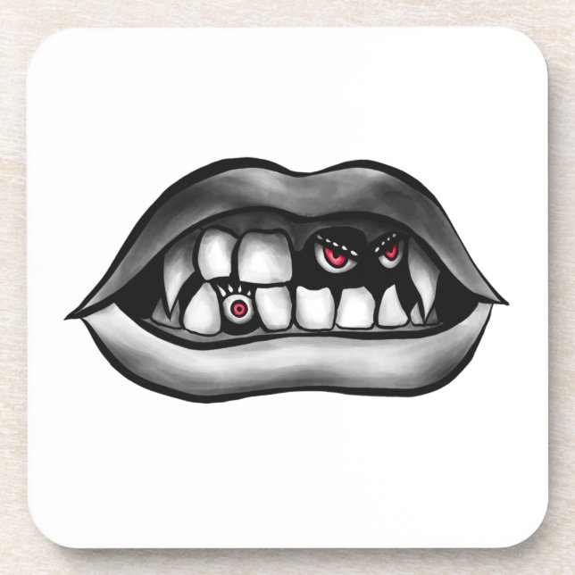 Vampire Mouth With Fangs And Evil Creatures Coaster (Front)