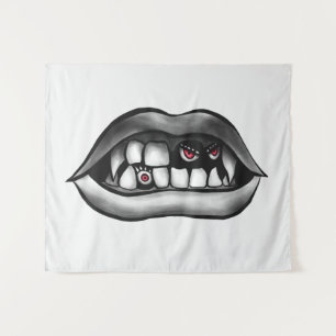 Vampire Mouth With Fangs And Evil Creatures Tapestry