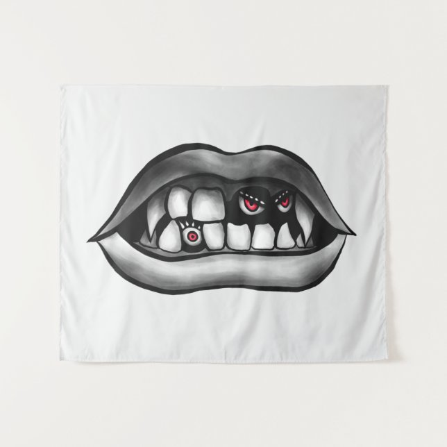 Vampire Mouth With Fangs And Evil Creatures Tapestry (Front (Horizontal))
