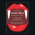 Vampire party invitation with fangs and red lips<br><div class="desc">Vampire party invitation featuring female lips and white fangs on a black background. The invite text is inside the mouth. Great invite for vampire themed Halloween and birthday parties.</div>