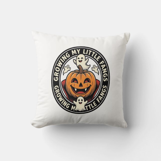 Vampire Pumpkin Badge Growing My Little Fangs_1 Cushion (Front)