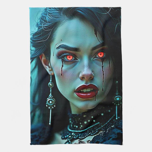 Vampire Queen: Dark Allure Art Tea Towel (Vertical)
