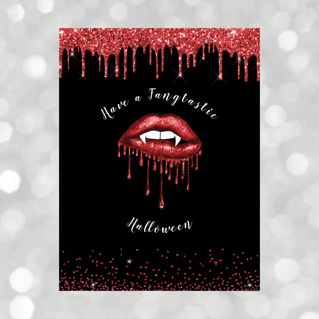 Vampire Red Glitter Lips & Fangs Halloween Black Holiday Postcard (Creator Uploaded)