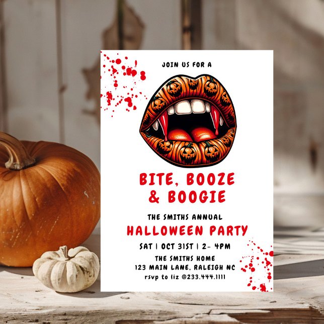 Vampire Red Teeth Pumpkin Lips Halloween party Invitation (Creator Uploaded)