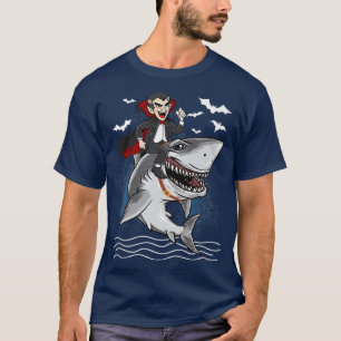 Vampire Riding Shark Happy Halloween Costume Day B T-Shirt