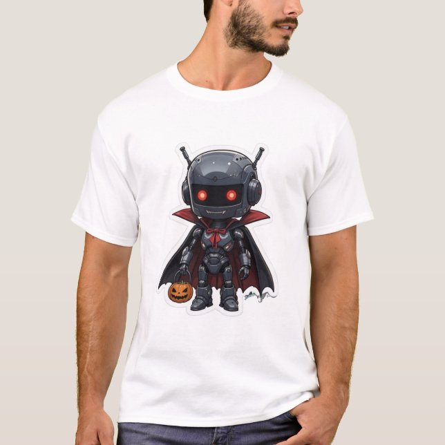Vampire Robot Halloween T-Shirt Cute Sci-Fi (Front)