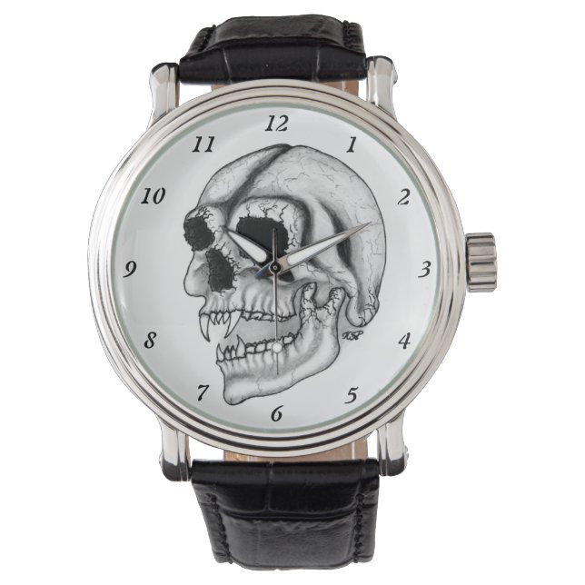 Vampire Skull black and white Design Watch (Front)