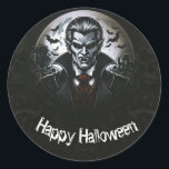 Vampire & Skulls Halloween Party Classic Round Sticker<br><div class="desc">customise with any text.</div>
