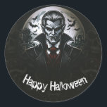 Vampire & Skulls Halloween Party Classic Round Sticker<br><div class="desc">customise with any text.</div>