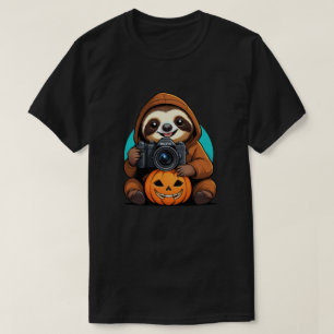 Vampire Sloth Photographer Halloween Spooky & Fun T-Shirt