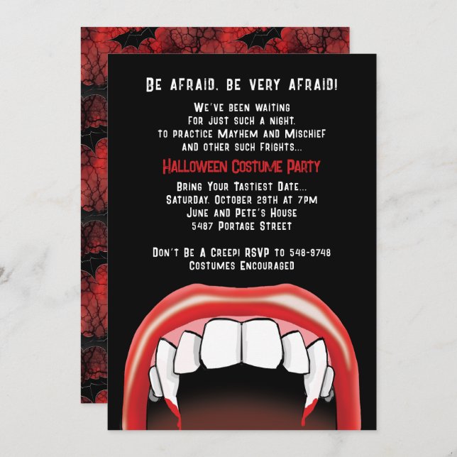 Vampire Teeth Halloween Red Blood Costume Party Invitation (Front/Back)