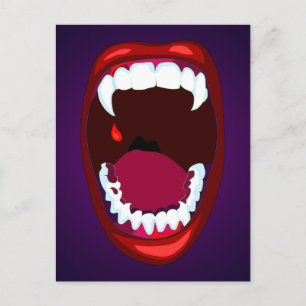 Vampire Teeth Horror Show Monster Fangs Red Purple Postcard