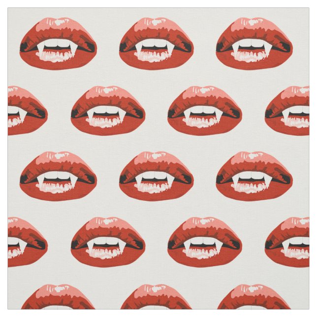 Vampire Teeth Red Lips Mouth Fabric (Swatch)
