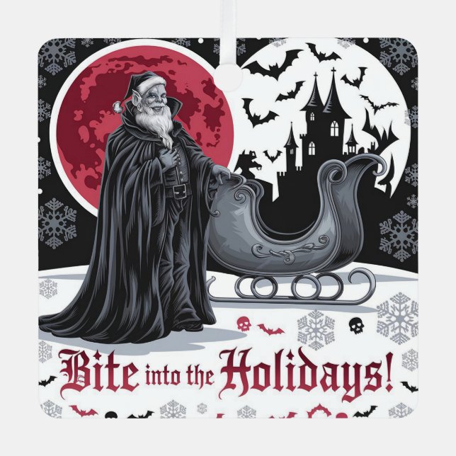 Vampire-Themed Gothic Christmas Card Crimson Moon Metal Tree Decoration (Front)