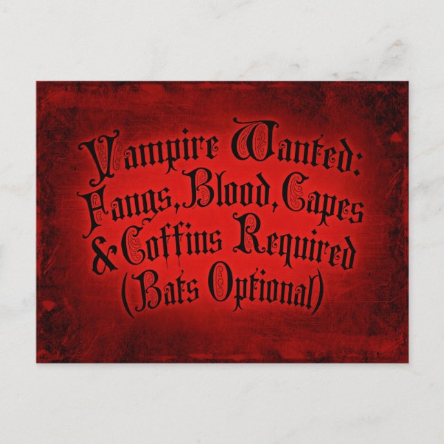 Vampire Wanted Postcard (Front)
