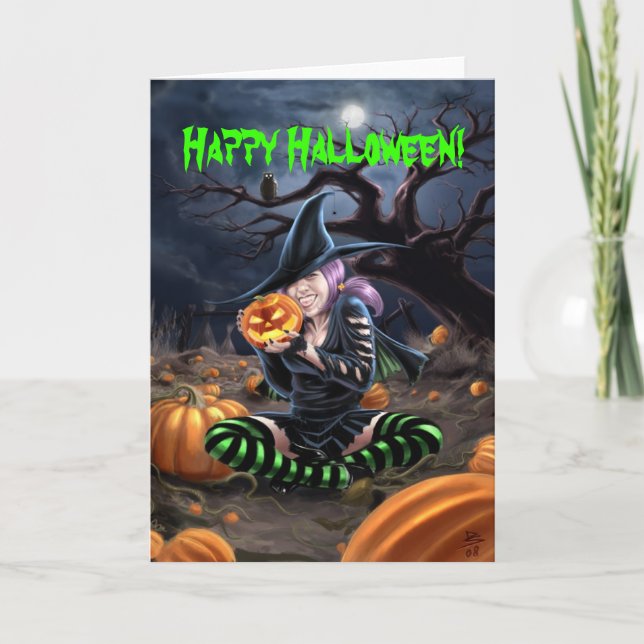 Vampire Witch Halloween Card (Front)
