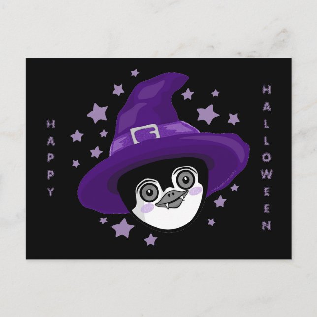 Vampire Witch Penguin Halloween  Holiday Postcard (Front)