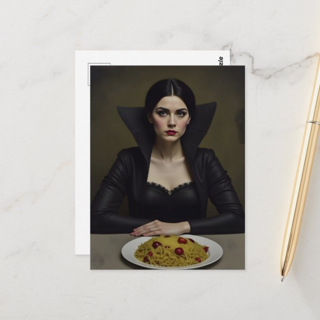 Vampire With a Pasta Dinner Postcard (Front/Back In Situ)