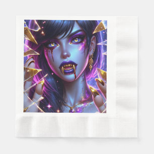 Vampire with Gold Eyes and Teeth Halloween Napkin