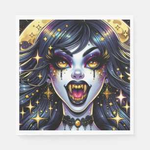 Vampire with Gold Fangs Full Moon Halloween Party Napkin