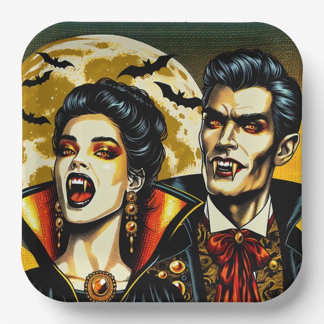 Vampires and Bats Halloween Party  Paper Plate (Front)