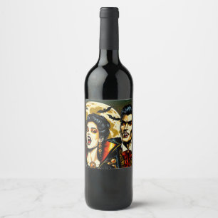 Vampires and Bats Halloween Party Wine Label