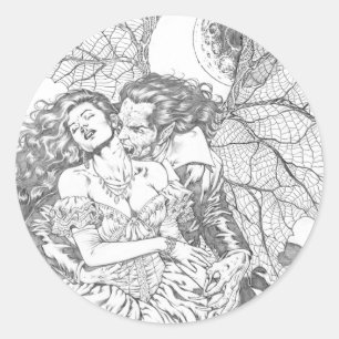 Vampire's Kiss by Al Rio - Vampire and Woman Art Classic Round Sticker