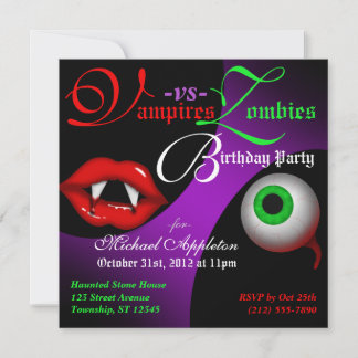 Vampires vs Zombies Halloween Birthday Invitations