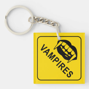 Vampires Warning Sign Key Ring