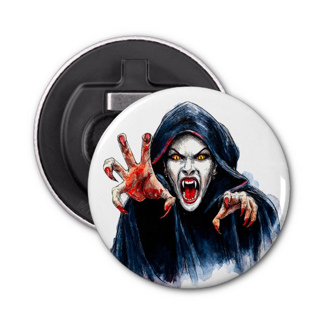 Vampiress Halloween Gothic Red Black Bottle Opener (Front)