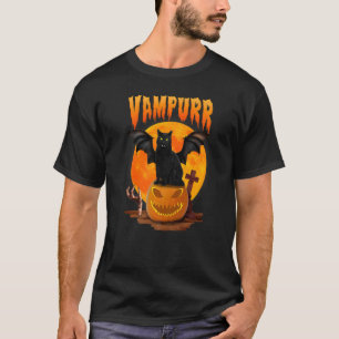 Vampurr Black Cat Pumpkin Vampire Scary Halloween T-Shirt