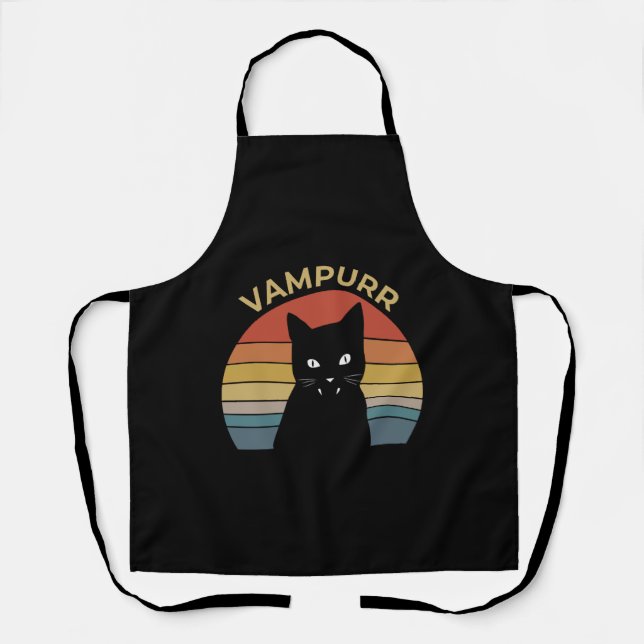 Vampurr funny vampire cat retro sunset Halloween Apron (Front)
