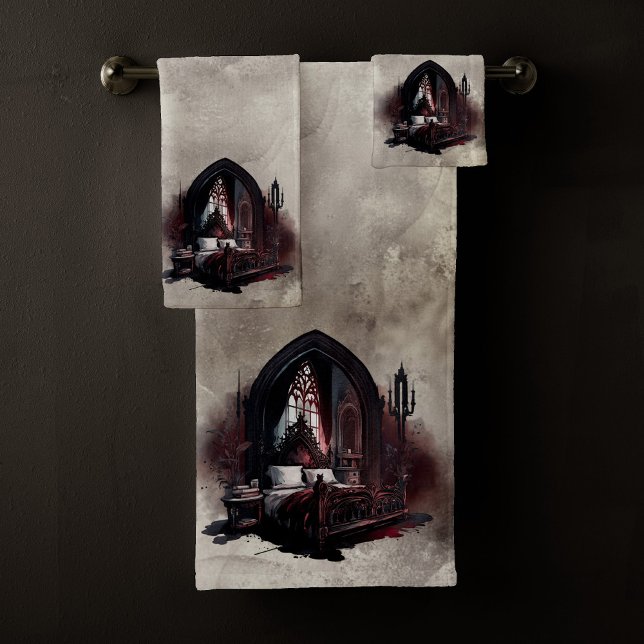Vampy Boudoir | Gothic Red Victorian Bedroom Suite Bath Towel Set (Creator Uploaded)