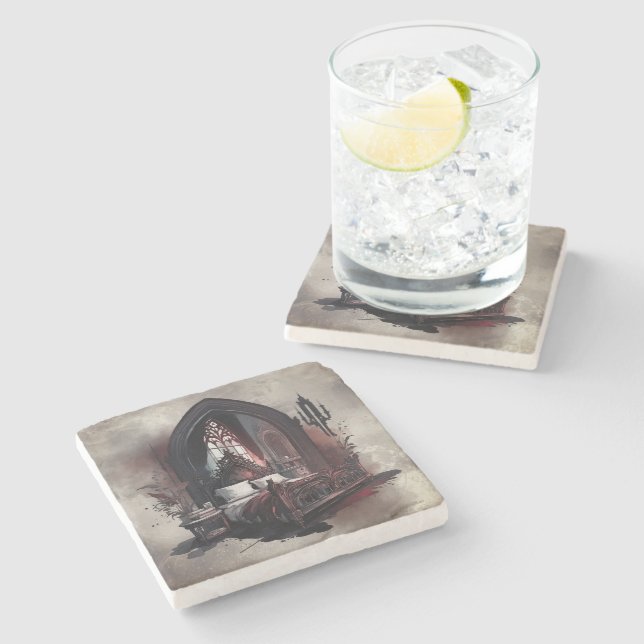 Vampy Boudoir | Gothic Red Victorian Bedroom Suite Stone Coaster (Side)