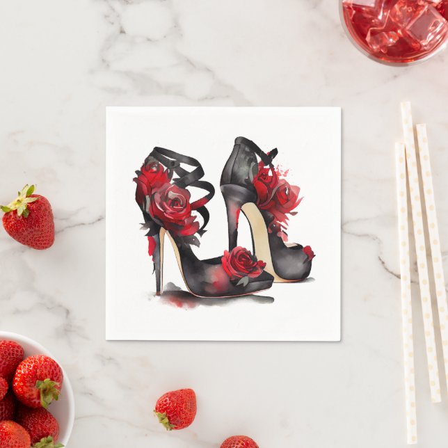 Vampy Fashion | Strappy Ankle Stilettos with Roses Napkin (Insitu)
