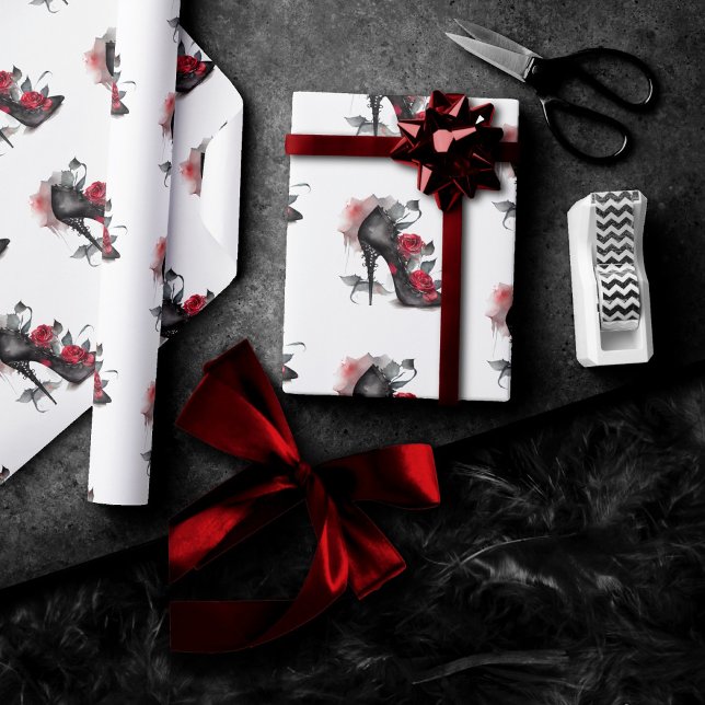 Vampy Spiked Stiletto | Red Rose Fashion High Heel Wrapping Paper (Creator Uploaded)